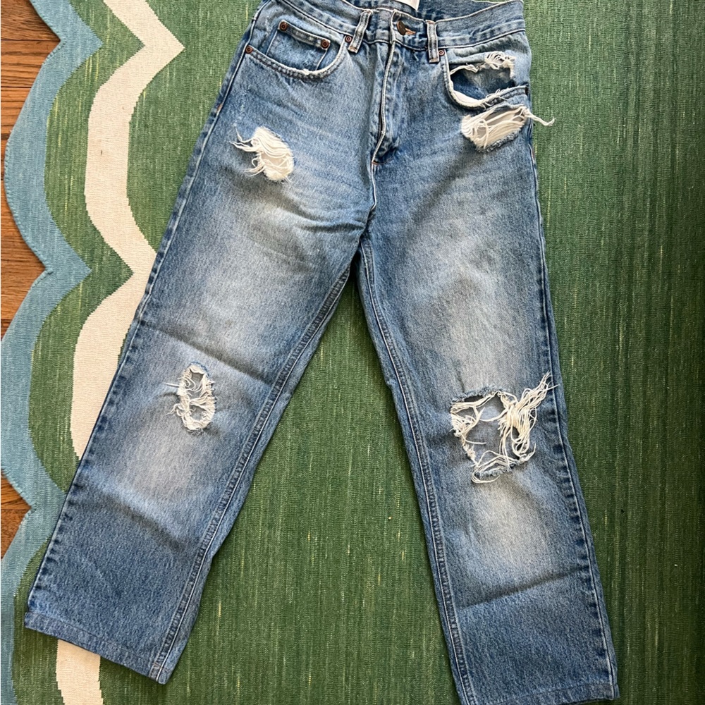 Anine Bing wide leg cropped jeans distressed jeans - size 24